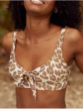 Aerie Leopard Print Knot Front Bikini Top